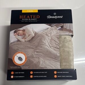 Heated Plush Blanket Twin Tan Beautyrest